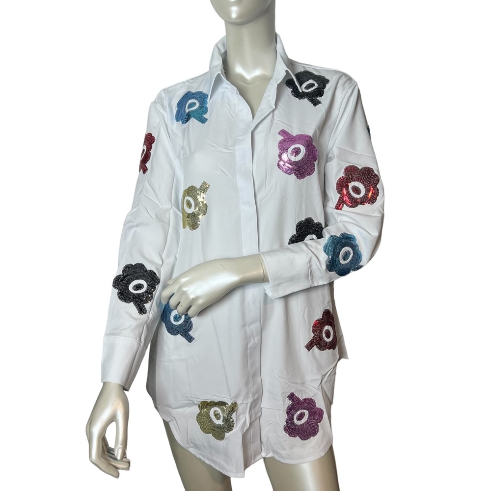 Floral Embroidered Button Down Shirt